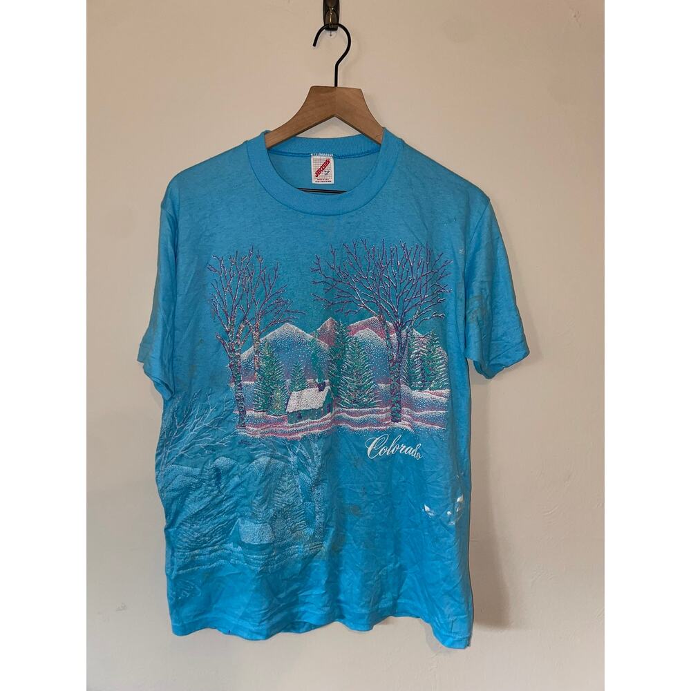 Vintage Colorado Shirt Winter Test Print Blue Tee Graphic VTG Jerzees 90s Large